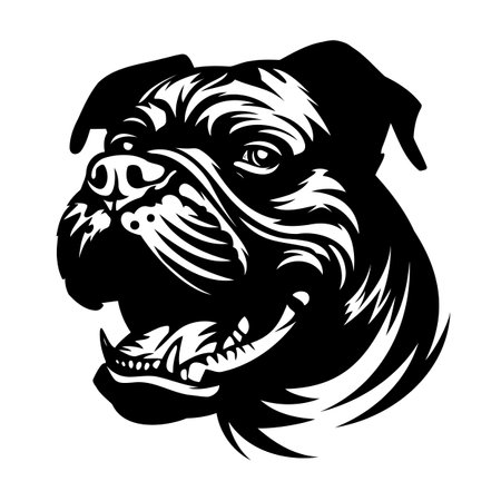 Bulldog face illustration in black and whiteのイラスト素材