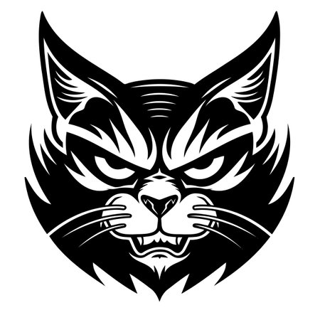 Fierce cat face in black and white illustrationのイラスト素材