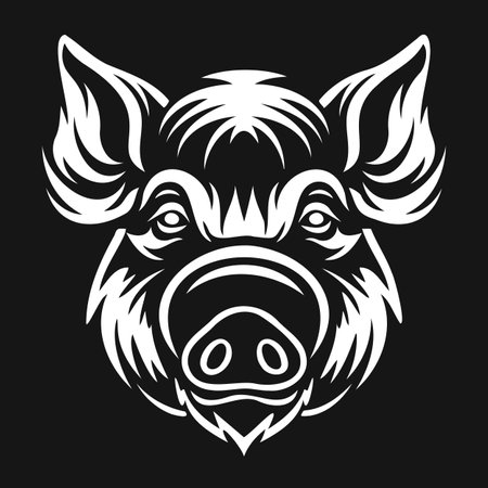 Wild boar face in black and white illustrationのイラスト素材