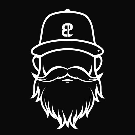 Bearded Man with Cap Black and White Silhouetteのイラスト素材