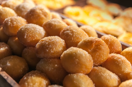 Sugar topping on baked bread ball の写真素材