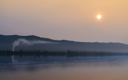 Beautiful scene of sun set at Khong riverの写真素材