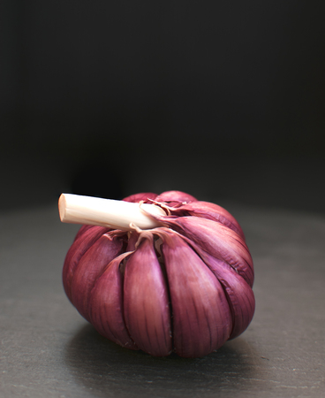 Garlic. Fresh Garlic. Cloves of garlic on black backgroundの写真素材