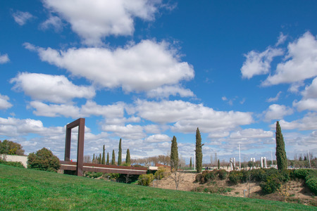 Beautiful sunny day at Juan Carlos I park , in Madrid city, Spain