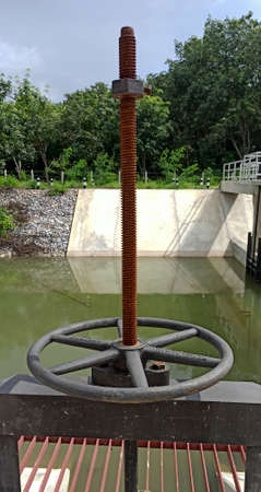 big valve for opening and closing the dam.の写真素材