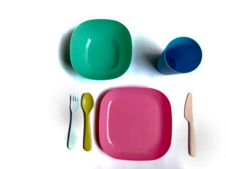 spoon and fork on a white backgroundの写真素材