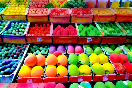 Colorful candies on display at a market stall in Thailand.の素材