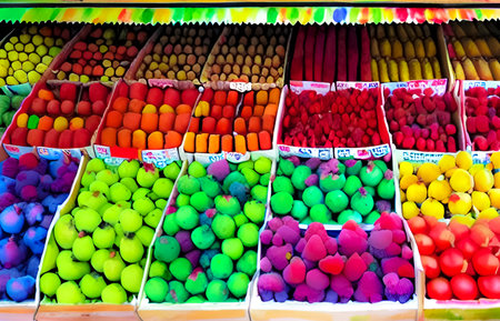 Colorful sweet candies on display at a market in Thailand.の素材