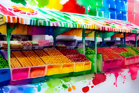 Colorful ice cream stall in the street food festival. Abstract backgroundの素材
