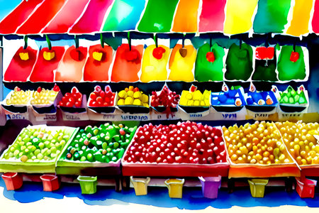 Colorful candies for sale at a market in Valencia, Spainの素材