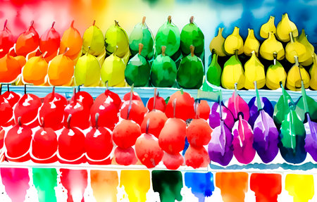 Colorful balloons on sale at a market in Paris, France.の素材