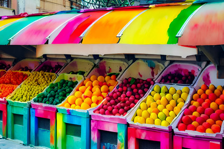 Colorful fruit market stall in Bangkok, Thailand. This is a popular tourist attraction.の素材
