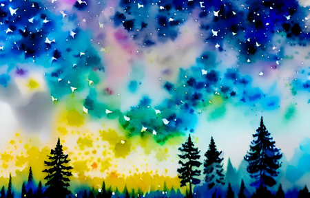 Winter forest with snowflakes. Christmas and New Year background.の素材