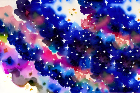 Abstract watercolor background with stars and flowers. Hand-drawn illustration.の素材