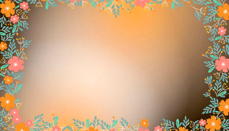 Flower frame on brown background with space for text. Vector illustration.の写真素材