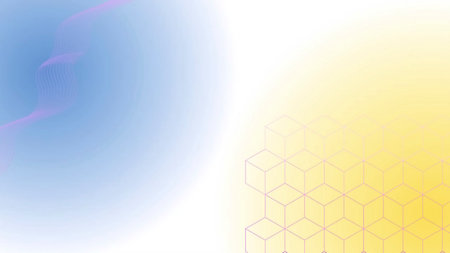 abstract blue and yellow background with hexagons and space for textの写真素材