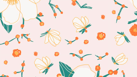 Seamless pattern with hand drawn flowers and leaves. Vector illustration.