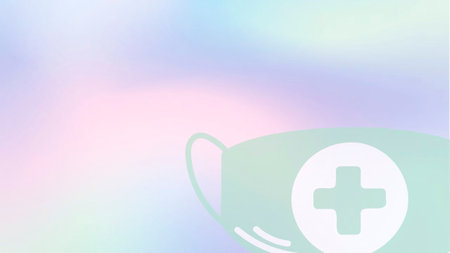 Medical mask with a cross on the background of the rainbow. Vector illustration.の写真素材