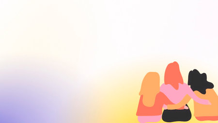 Horizontal banner with silhouettes of women in yoga poses on a blurred backgroundの写真素材