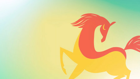 Vector illustration of a red horse on a background of the blue skyの写真素材