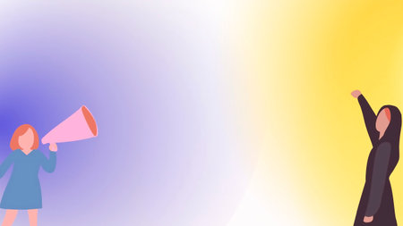 Silhouette of a woman holding a megaphone. Vector illustration.