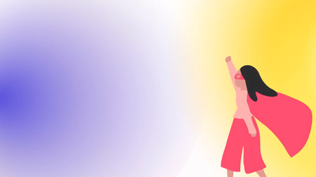 Girl with a red cape on a background of the sun. Vector illustrationの写真素材