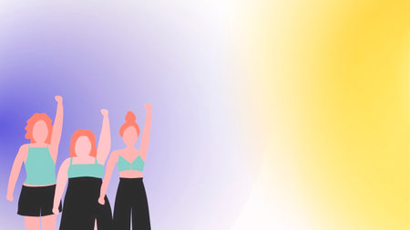 Group of women raising their hands in the air. Vector illustration.の写真素材