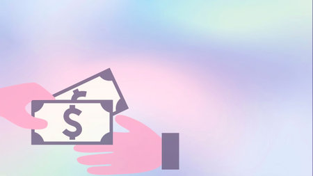 Hand holding dollar banknote on colorful background. Business and finance concept.