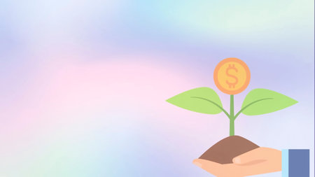 Human hand holding plant with dollar sign on blurred background. Money growth conceptの写真素材