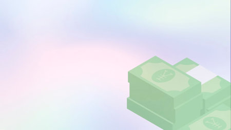 Illustration of dollar bills on pastel background with soft gradientsの写真素材