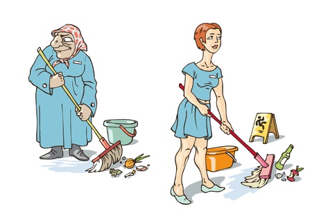The young and old maids are doing their hard work.のイラスト素材