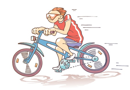 The cartoon bicyclist is riding fastのイラスト素材