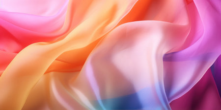 abstract background of multicolored silk fabric close-up. Generative AIの素材