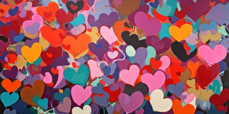Valentine's day background with colorful hearts. vector illustration. Generative AIの素材