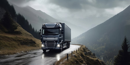 Truck on the road in the mountains. 3d rendering.の素材