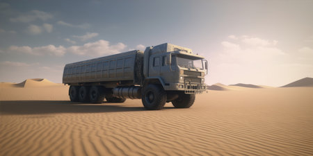 Truck in the desert. 3d rendering. 3d illustration.の素材