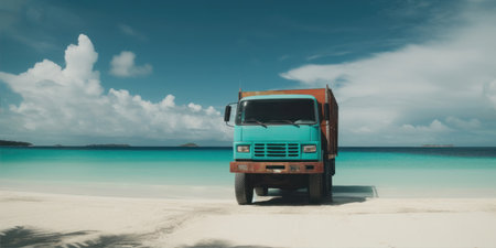 Truck on a tropical beach in the Maldives. Panoramaの素材
