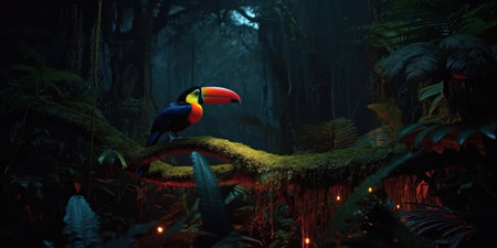 Toucan bird in the rainforest. Wild life scene from nature.の素材