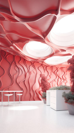 3d rendering of modern interior design with red wall and white table Generative AIの素材