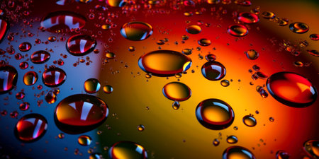 Water drops on the glass with red and orange background. abstract background.の素材