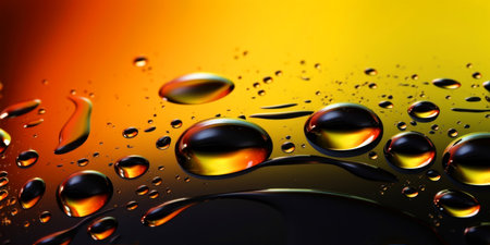Water drops on a yellow and black background. 3d illustration.の素材