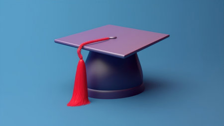 Graduation cap on blue background. 3d rendering. education conceptの素材