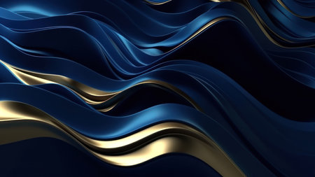3d rendering of abstract wavy metallic background with golden lines. Futuristic technology style.の素材