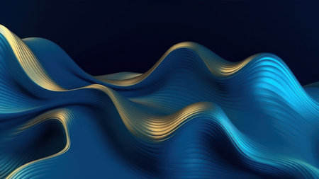 3d render, abstract background with blue and golden waves, 3d illustrationの素材