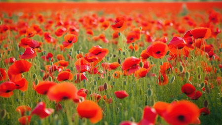 Field of red poppies. Beautiful field of red poppiesの素材