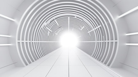 White tunnel with light in the end, 3d rendering. computer digital drawing.の素材