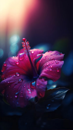 Hibiscus flower with dew drops on the petalsの素材