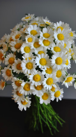 Bouquet of chamomile flowers on a dark backgroundの素材