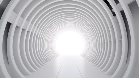 White tunnel with light at the end. 3D rendering illustration.の素材