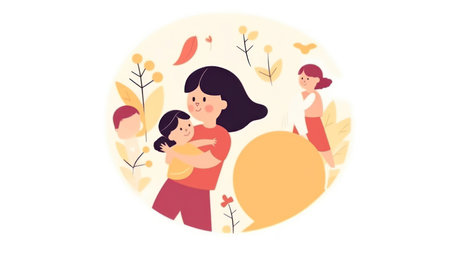 Mother and children with speech bubble. happy family concept. vector illustrationの素材